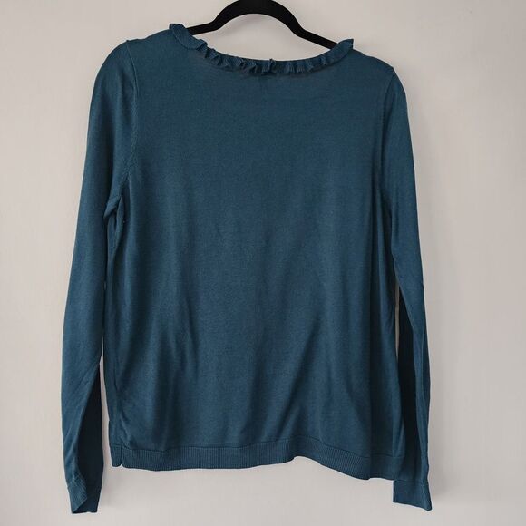 Talbots Petites teal blue light weight silk blend button front cardigan size LP - Picture 3 of 6